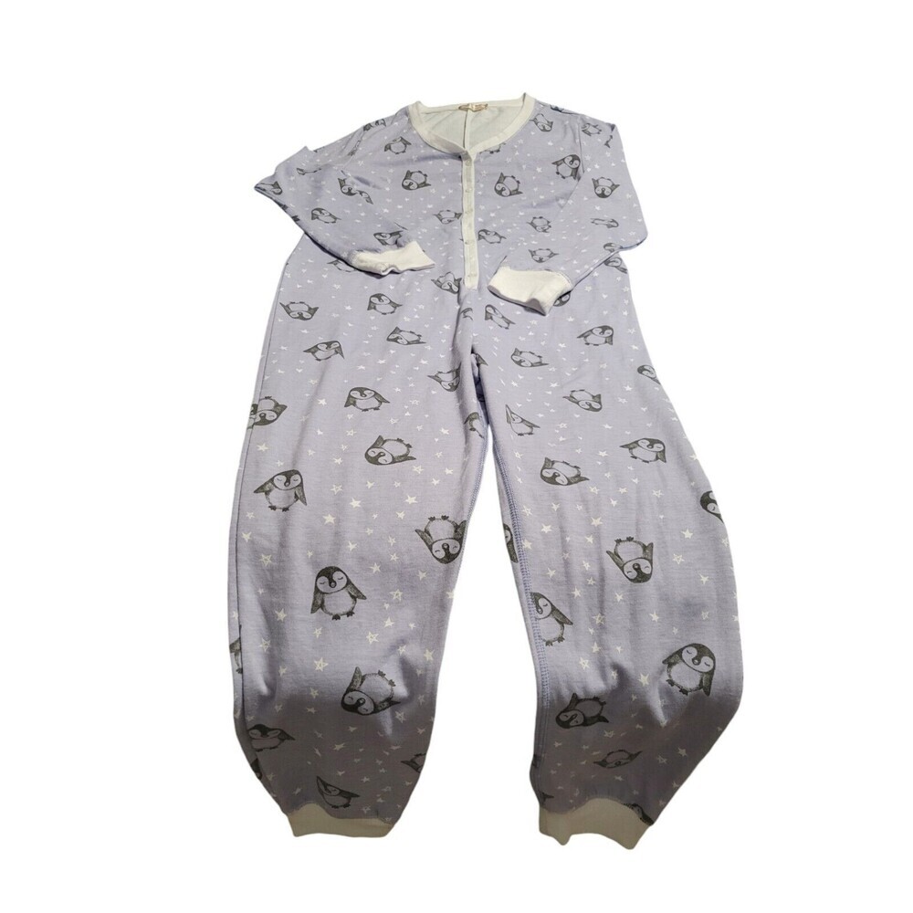 Altar'd State Pajama Women L Blue Penguin One Piece Jumpsuit Lounge Softie A28